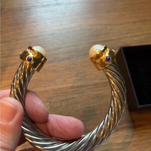 Gold-Tone Cable Cuff Bracelet with Cream Cabochons